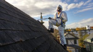 Asbestos Removal Worker on Roof